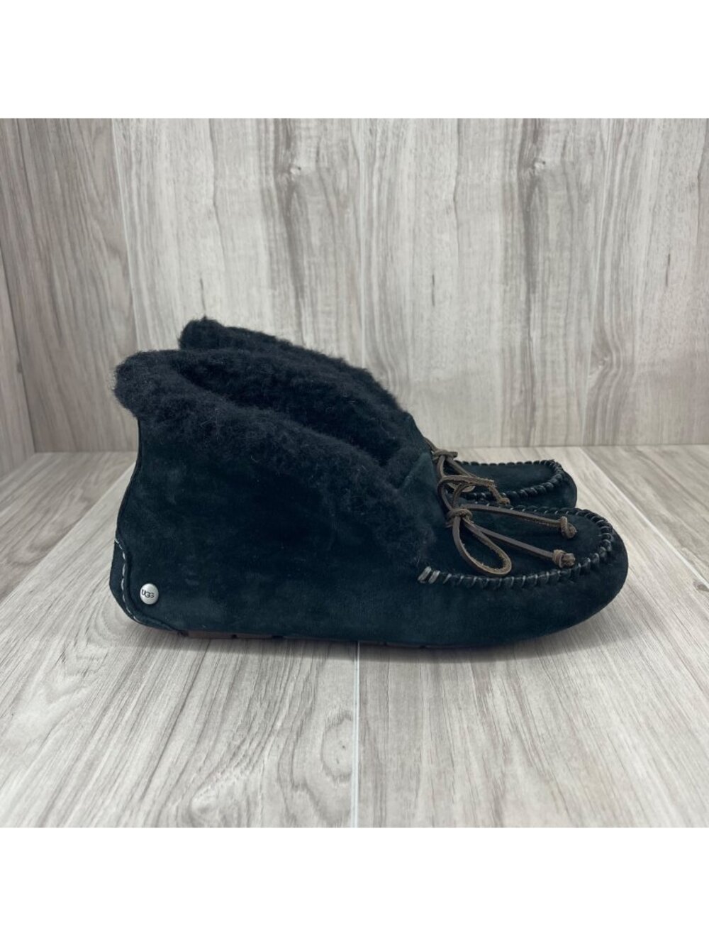 Ugg Slippers Womens Size 7 Alena Black Suede Slip On Shoes